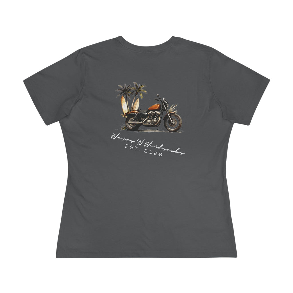 Motorcycle Beachin' - Women's Raven Tee, graphic tee, asphalt, back