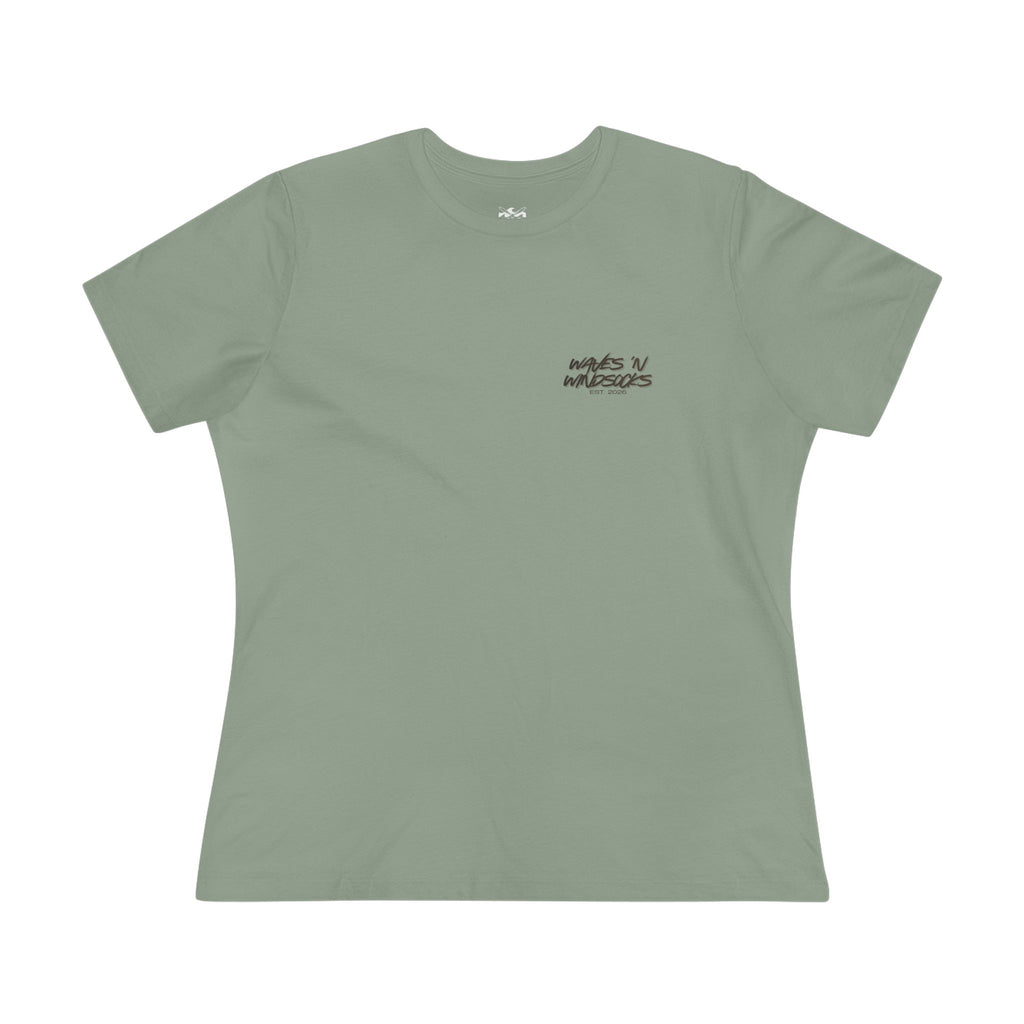 Japanese Wave - Women's Raven Tee, graphic tee, sage, front