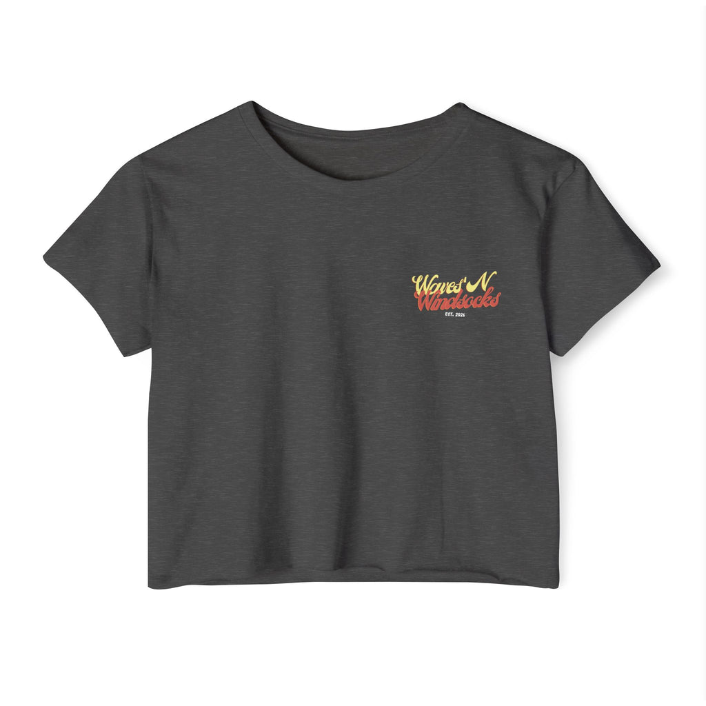 Coastal Flowers-Women's Wisp Ultra-Lightweight Crop Top, cropped, graphic tee, charcoal, front