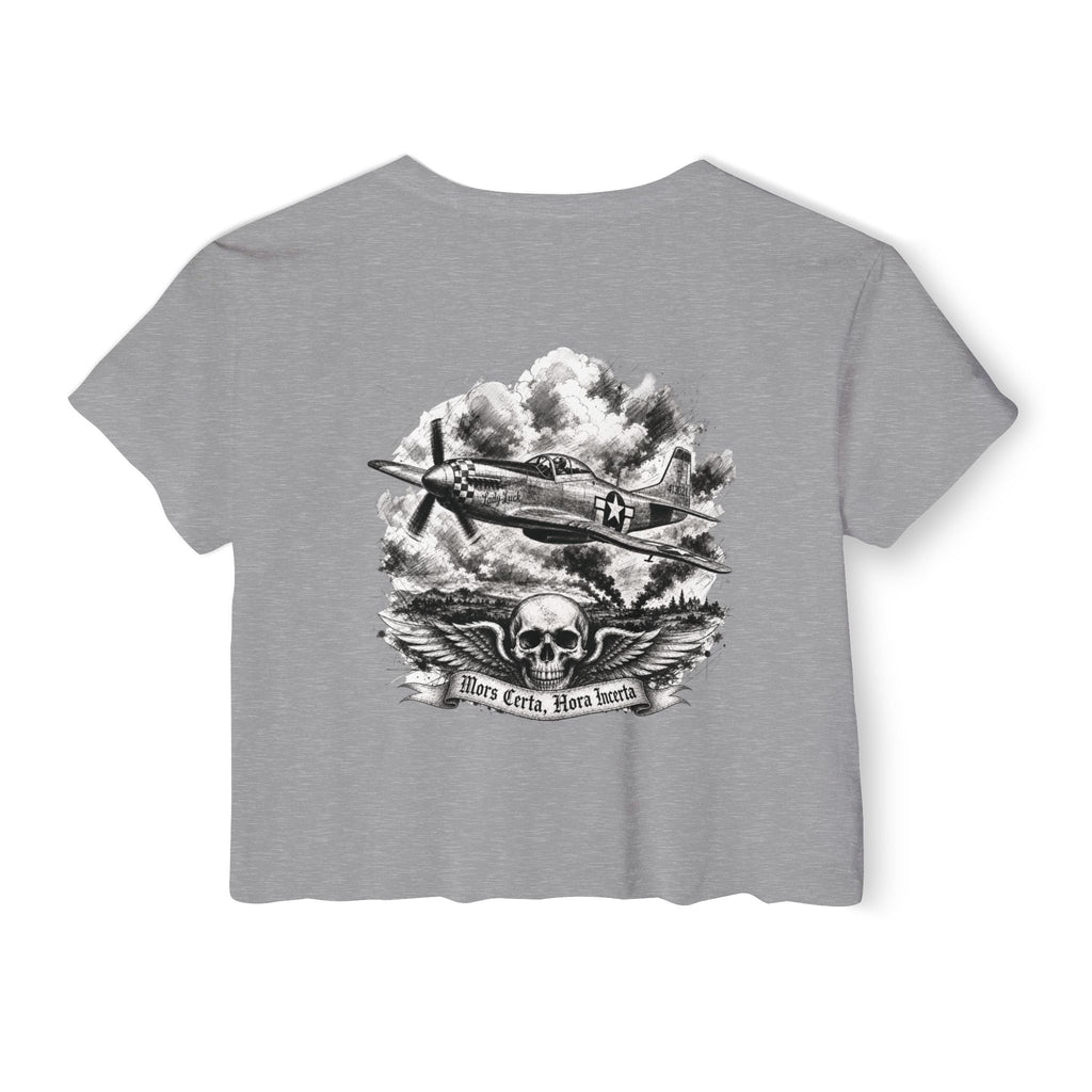 Mors Certa, Hora Incerta - Women's Wisp Ultra-Lightweight Crop Top, graphic tee, cropped, heather grey, back