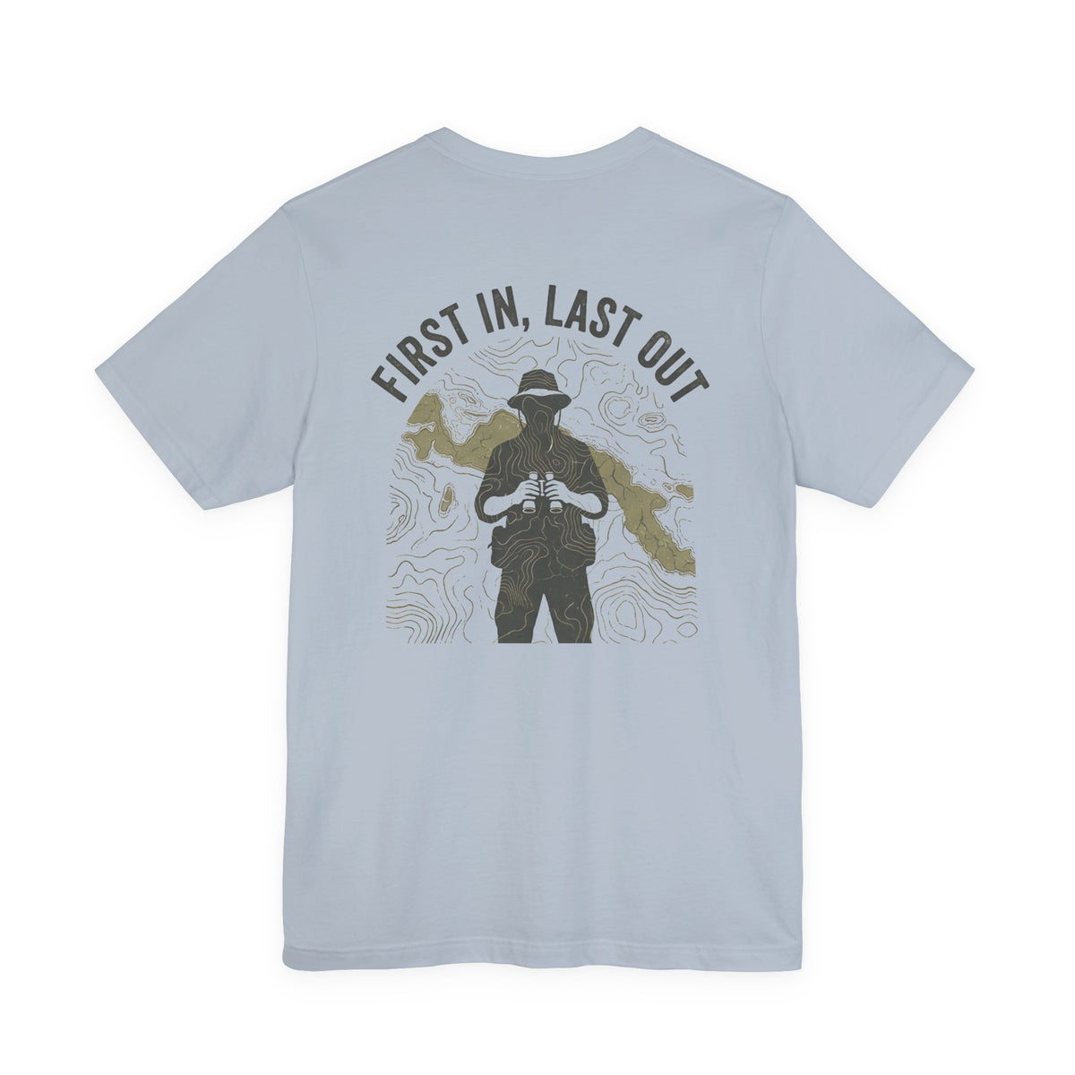 First In, Last Out - Men's Viper Tee, graphic tee, lite blue, back