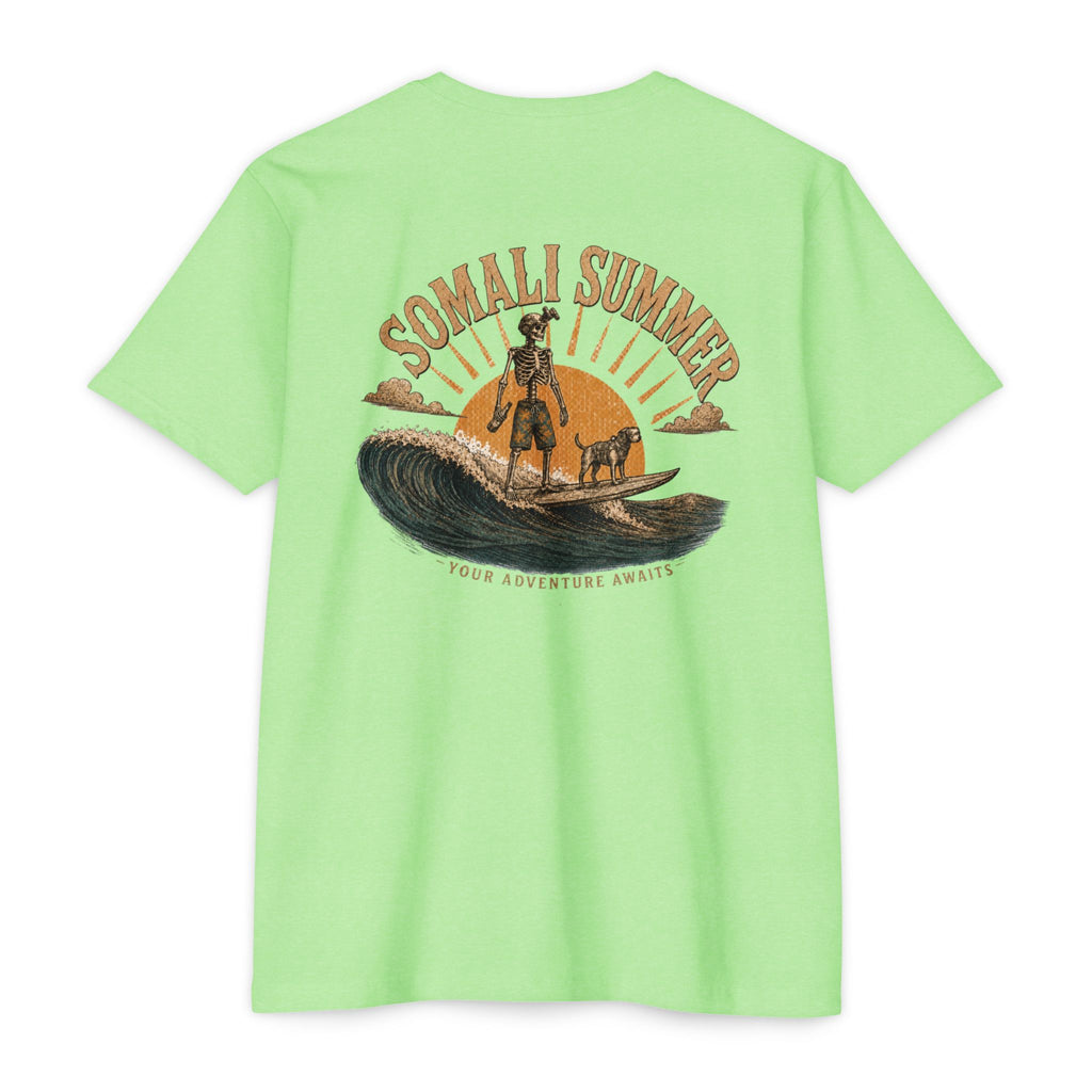 Somali Summer - Men's Breach Tee, graphic tee, neon heather green, back