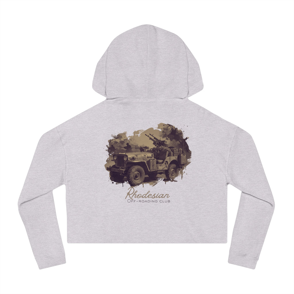 Rhodesian Off-roading Club - Women’s Bogey Cropped Hoodie, graphic tee, cropped, grey heather, back