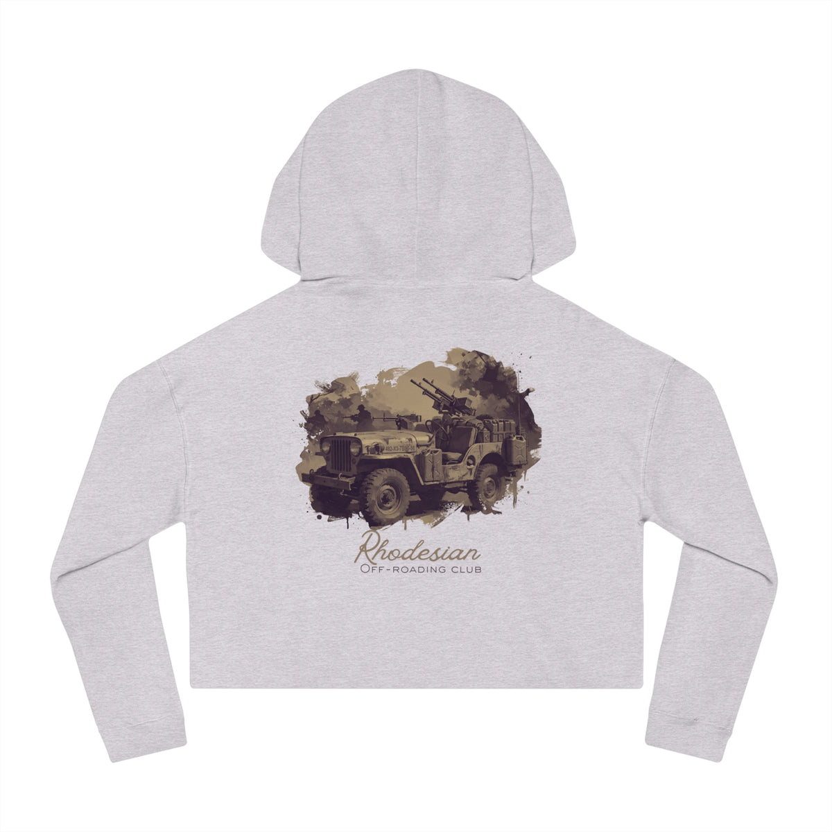 Rhodesian Off-roading Club - Women’s Bogey Cropped Hoodie, graphic tee, cropped, grey heather, back