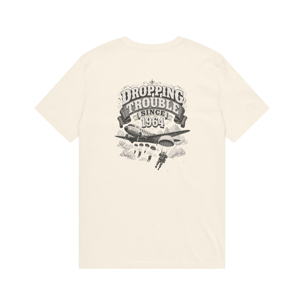 Dropping Trouble Since 1964 - Men's Aegis Tee, graphic tee, vintage white, back