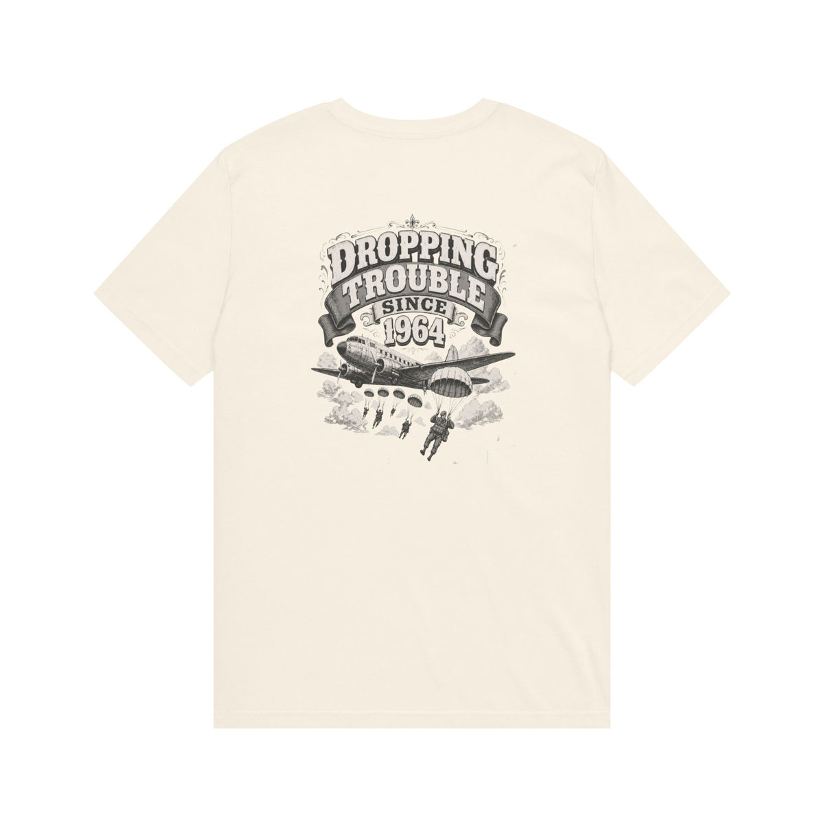 Dropping Trouble Since 1964 - Men's Aegis Tee, graphic tee, vintage white, back