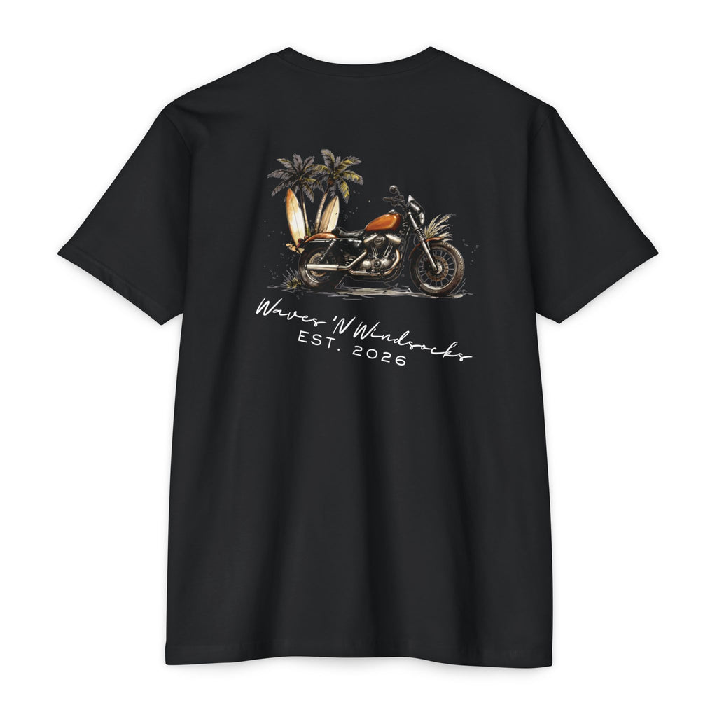 Motorcycle Beachin' - Men's Breach Tee, graphic tee, black, back