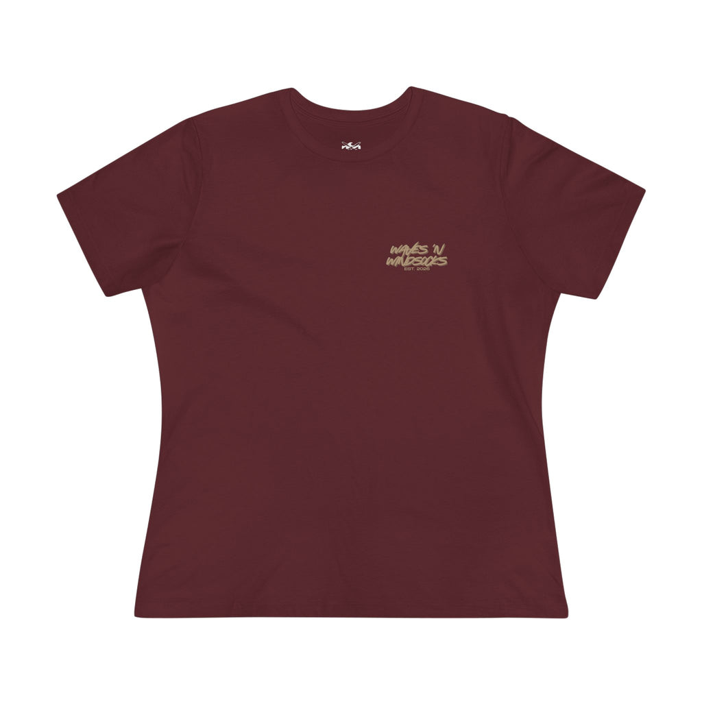 Japanese Wave - Women's Raven Tee, graphic tee, maroon, front