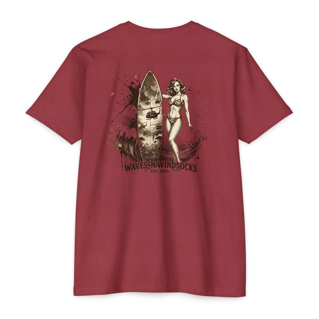 Surfer Pin-up - Men's Breach Tee, graphic tee, cardinal, back