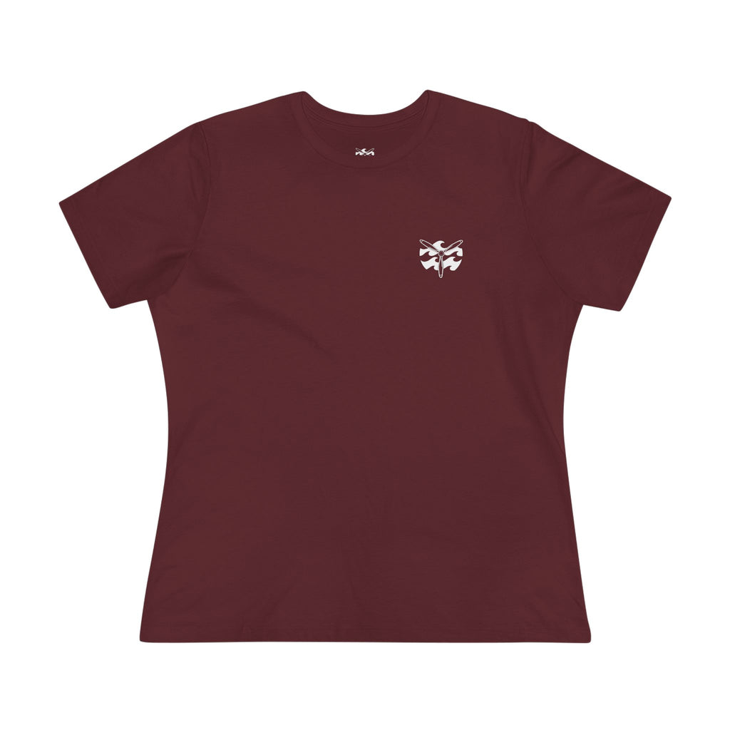Motorcycle Beachin' - Women's Raven Tee, graphic tee, maroon, front