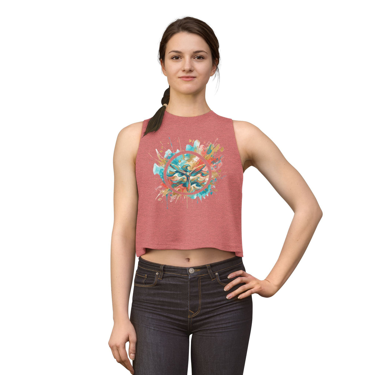 W&W Splatter - Women's Jackal Cropped Tank, graphic tank top, cropped, heather mauve, front, mockup