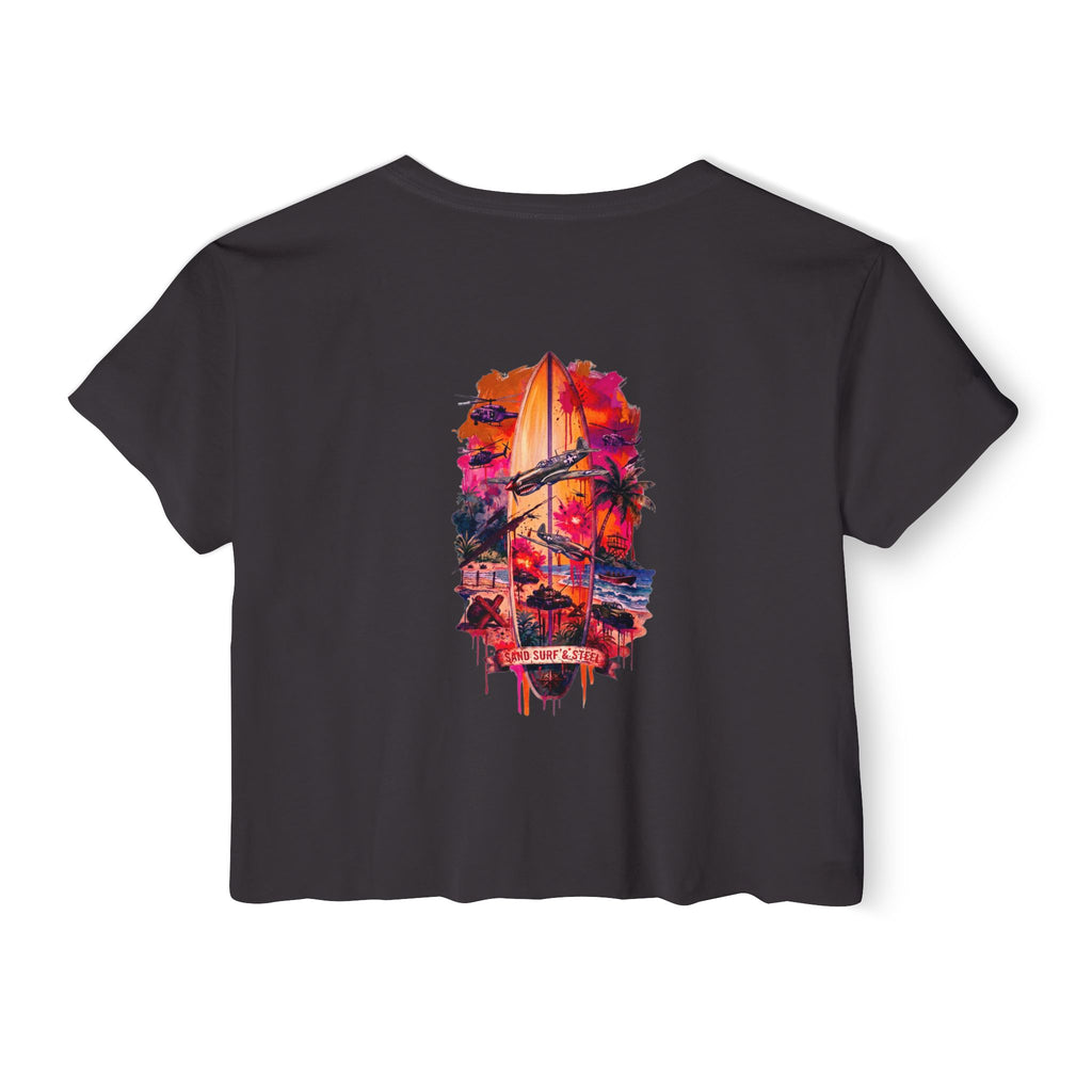 Beachbound Aviator - Women's Wisp Ultra-Lightweight Crop Top, graphic tee, cropped, black, back