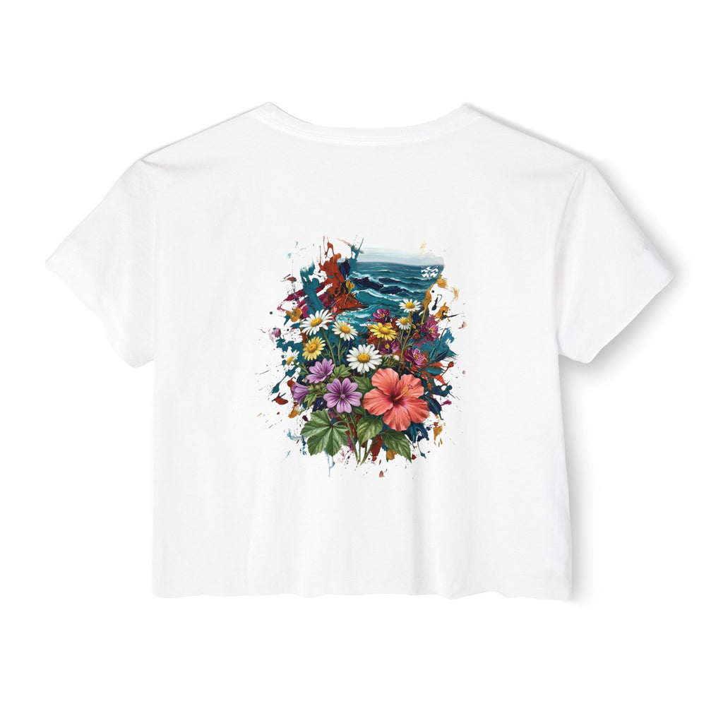 Coastal Flowers-Women's Wisp Ultra-Lightweight Crop Top, cropped, graphic tee, white, back