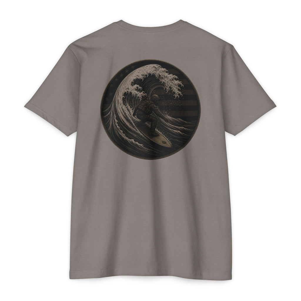 Tactical Surfer - Men's Breach Tee, graphic tee, stone gray, back
