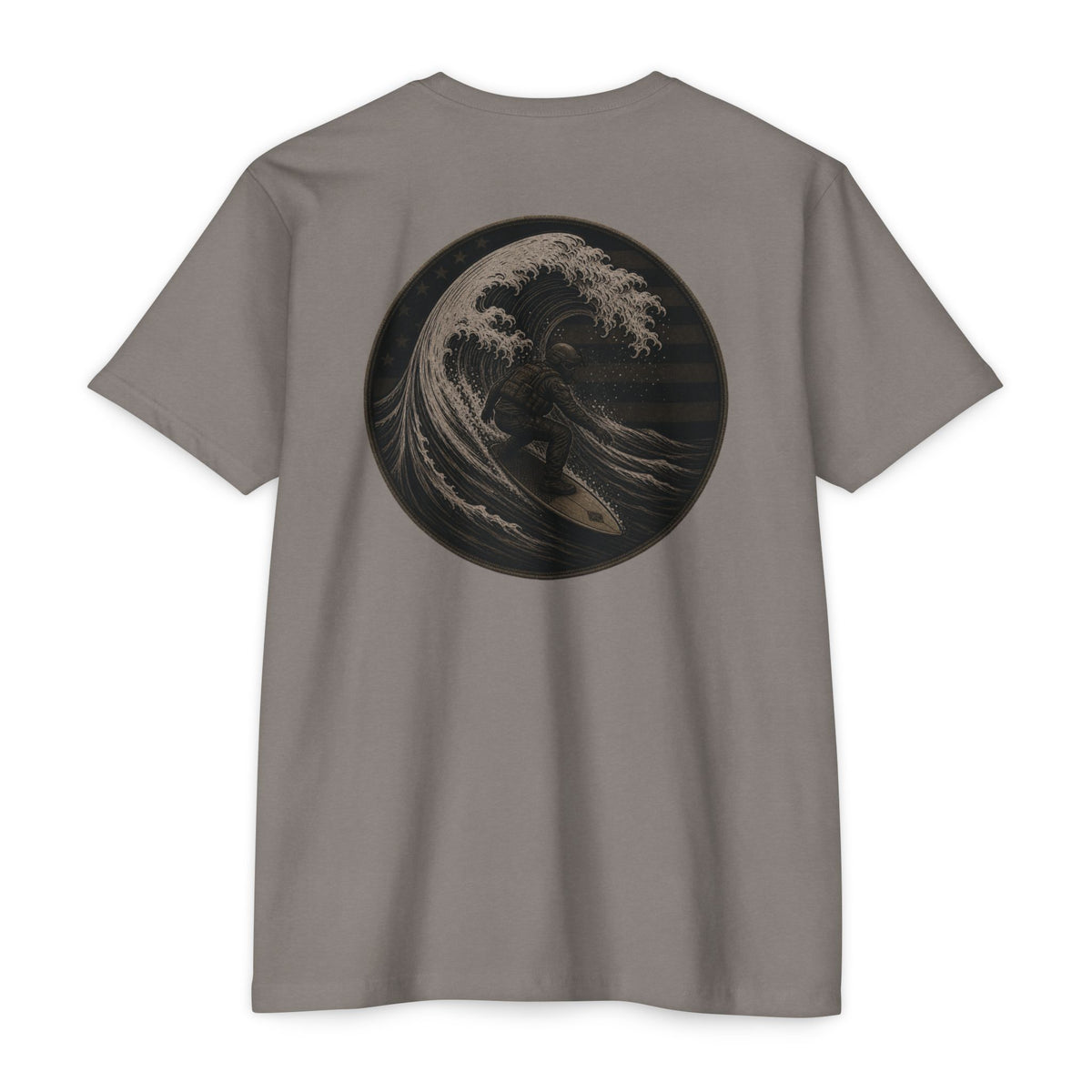 Tactical Surfer - Men's Breach Tee, graphic tee, stone gray, back
