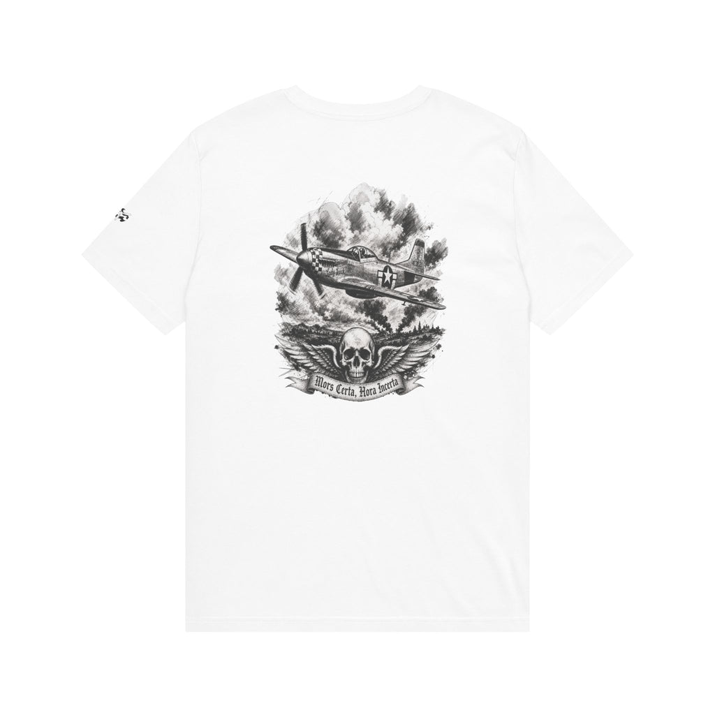 Mors Certa, Hora Incerta - Men's Aegis Tee, graphic tee, white, back