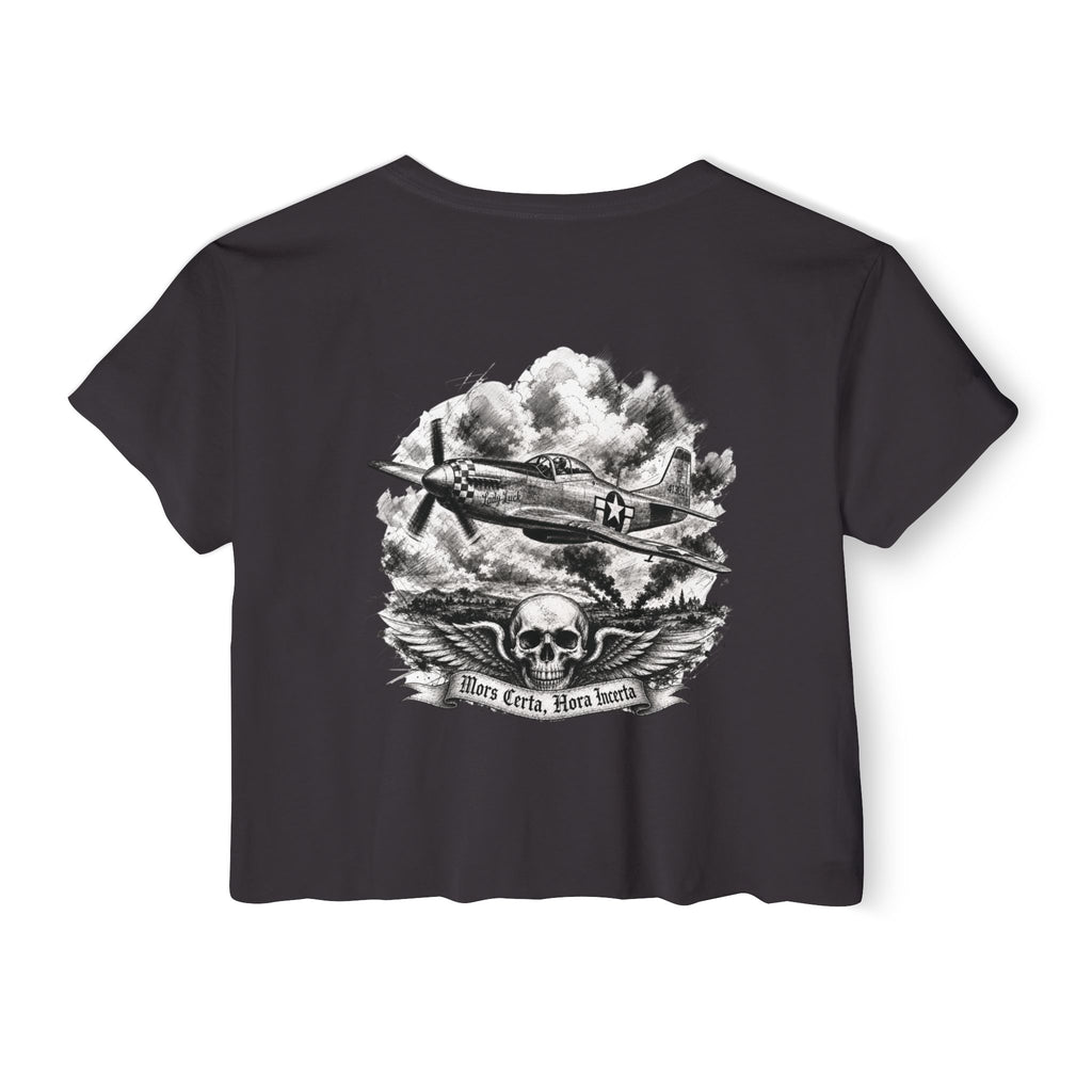 Mors Certa, Hora Incerta - Women's Wisp Ultra-Lightweight Crop Top, graphic tee, cropped, black, back