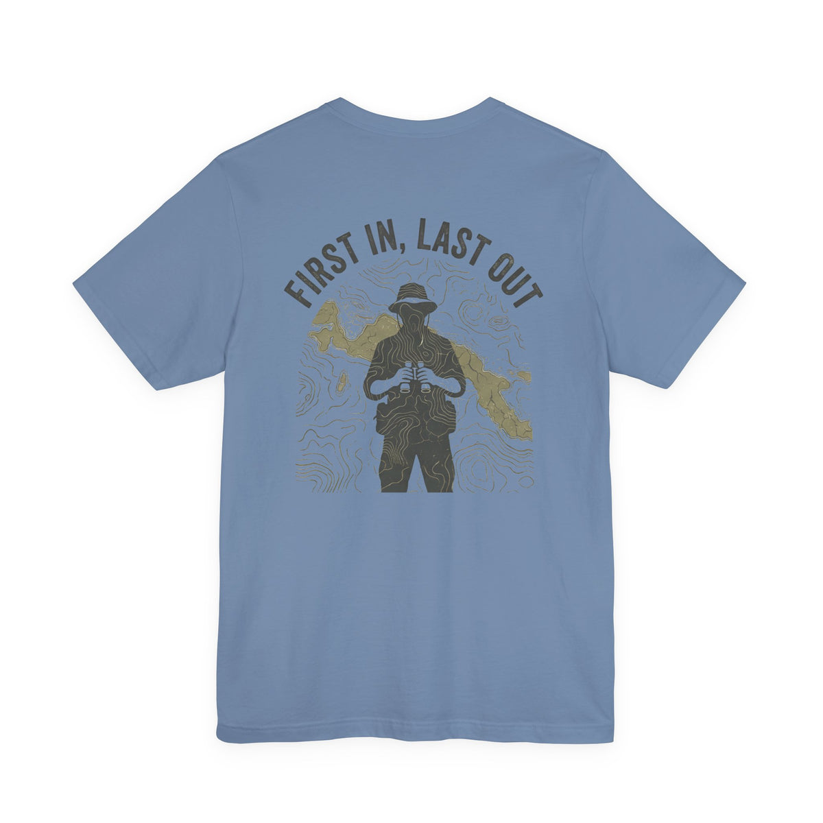 First In, Last Out - Men's Viper Tee, graphic tee, steel blue, back
