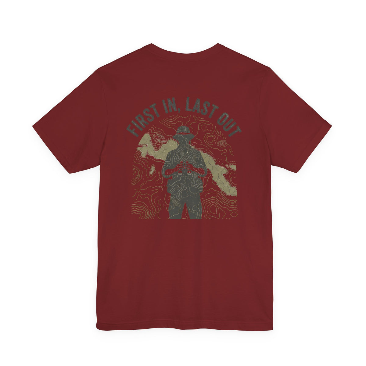 First In, Last Out - Men's Viper Tee, graphic tee, cardinal, back