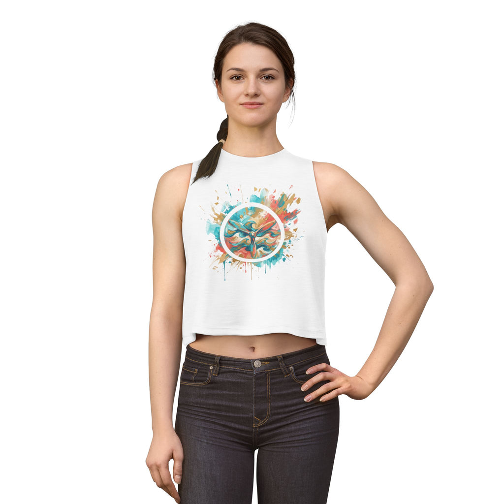 W&W Splatter - Women's Jackal Cropped Tank, graphic tank top, cropped, white, front, mockup