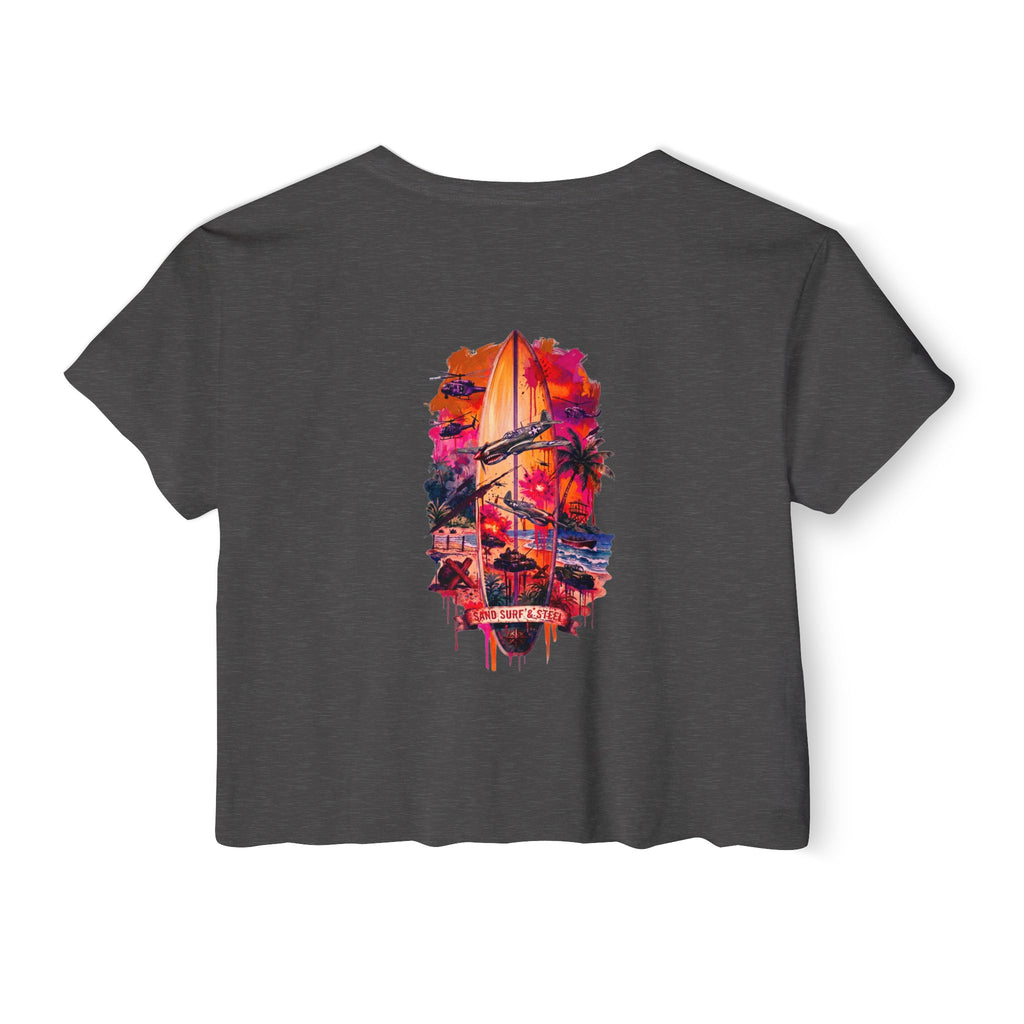 Beachbound Aviator - Women's Wisp Ultra-Lightweight Crop Top, graphic tee, cropped, charcoal, back