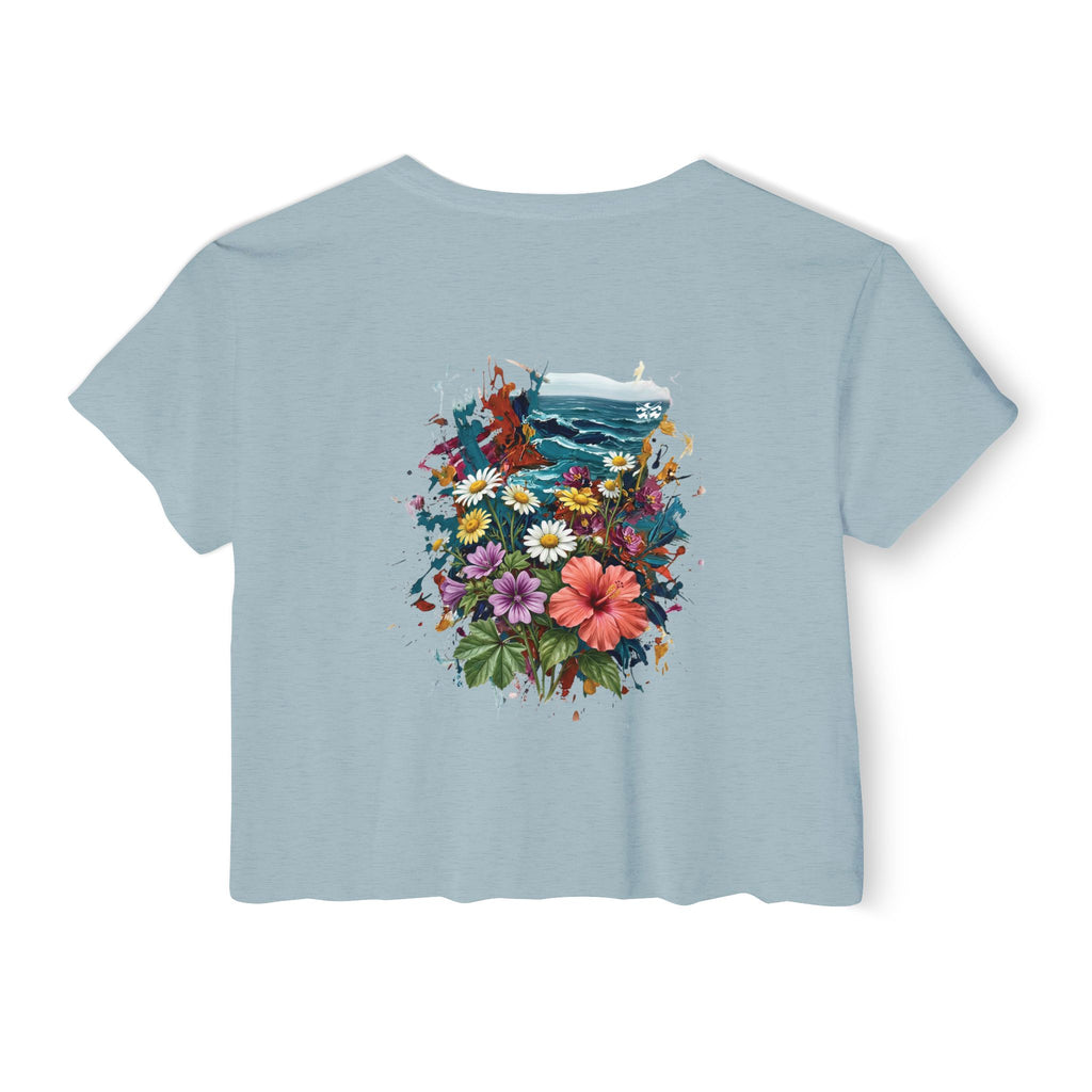 Coastal Flowers-Women's Wisp Ultra-Lightweight Crop Top, cropped, graphic tee, stonewash denim, back