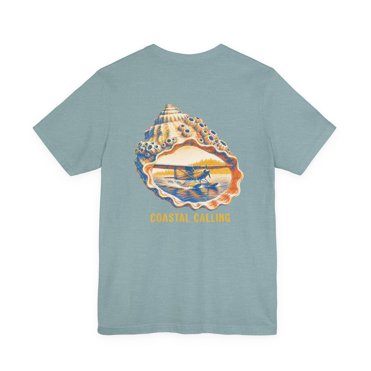 Coastal Calling - Women's Flux Tee, graphic tee, heather blue lagoon, back