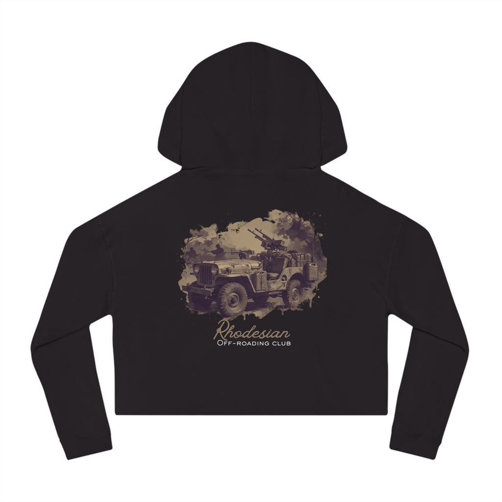 Rhodesian Off-roading Club - Women’s Bogey Cropped Hoodie, graphic tee, cropped, black, back