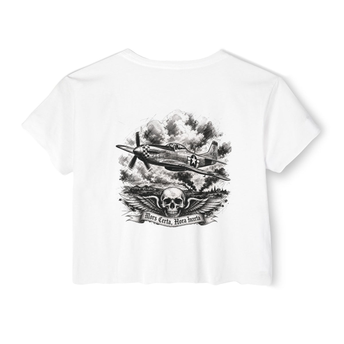 Mors Certa, Hora Incerta - Women's Wisp Ultra-Lightweight Crop Top, graphic tee, cropped, white, back