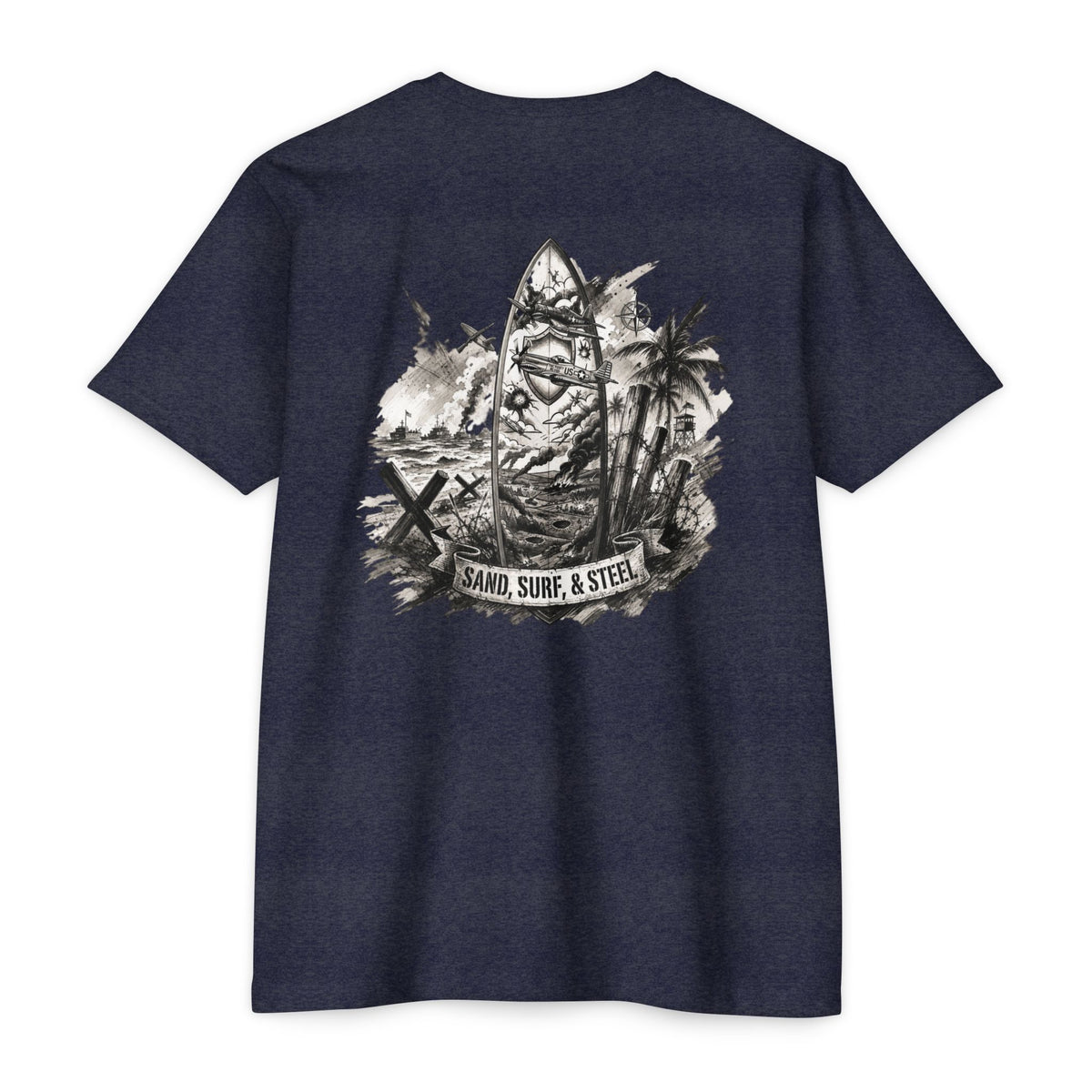 Sand, Surf, Steel - Men's Breach Tee, graphic tee, midnight navy, back