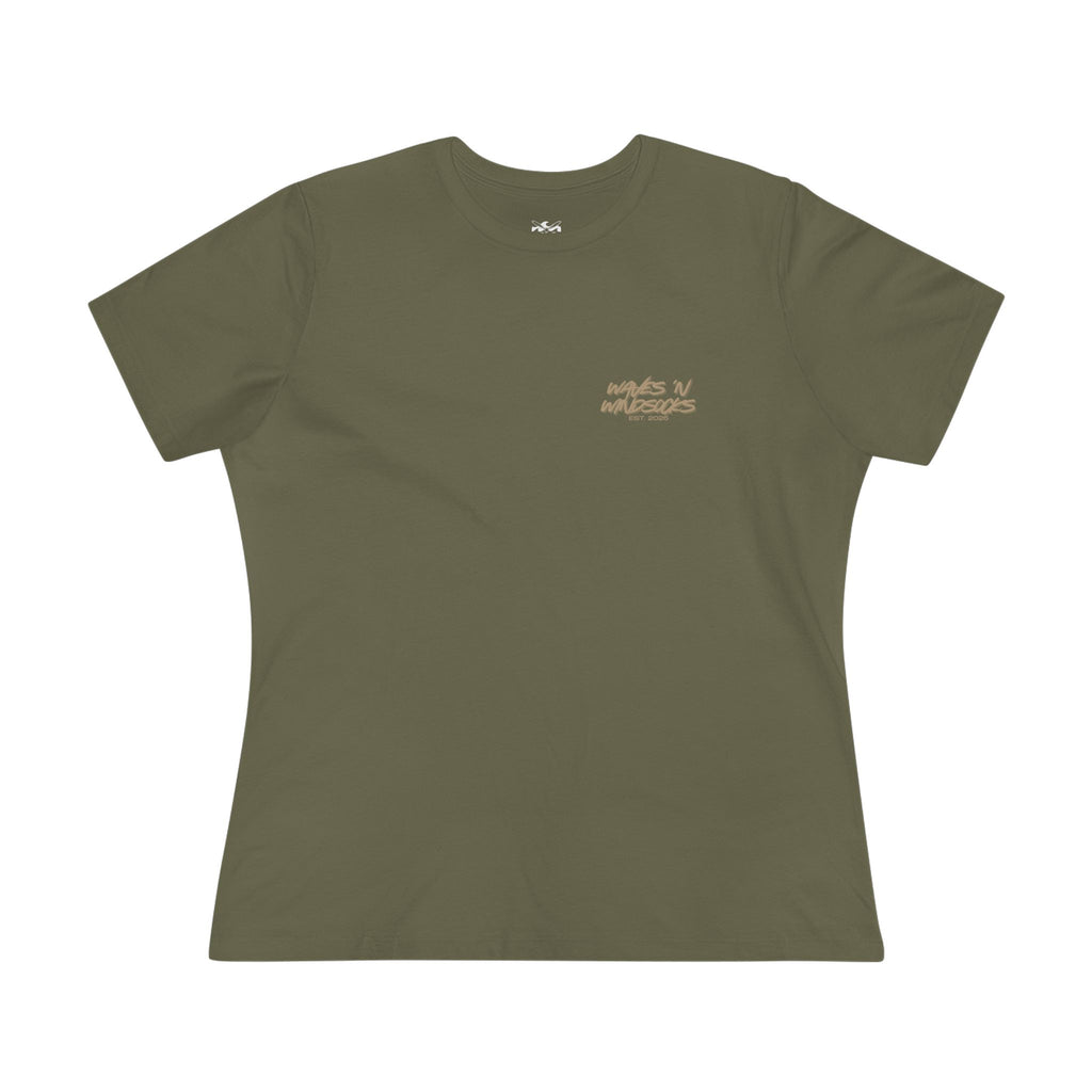 Japanese Wave - Women's Raven Tee, graphic tee, military green, front