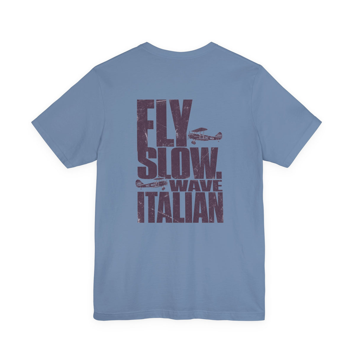Fly Slow. Wave Italian. - Men's Viper Tee, graphic tee, steel blue, back