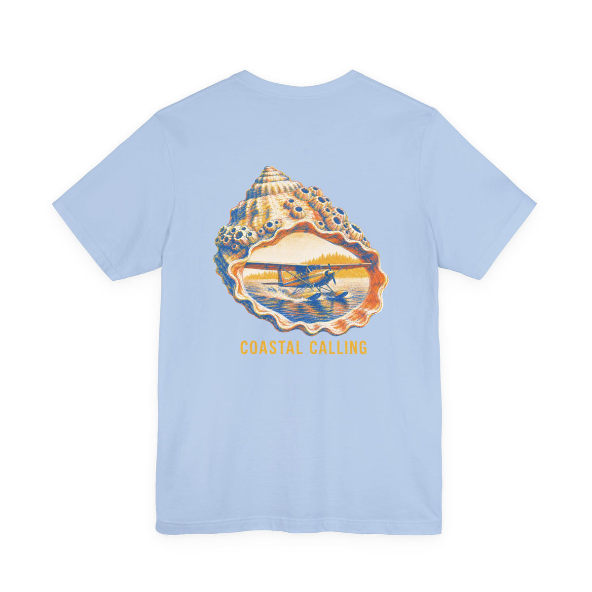Coastal Calling - Women's Flux Tee, graphic tee, baby blue, back