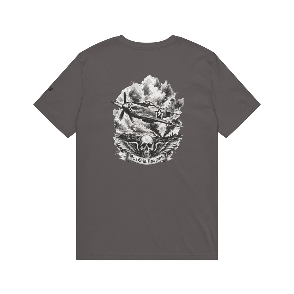 Mors Certa, Hora Incerta - Men's Aegis Tee, graphic tee, anthracite, back