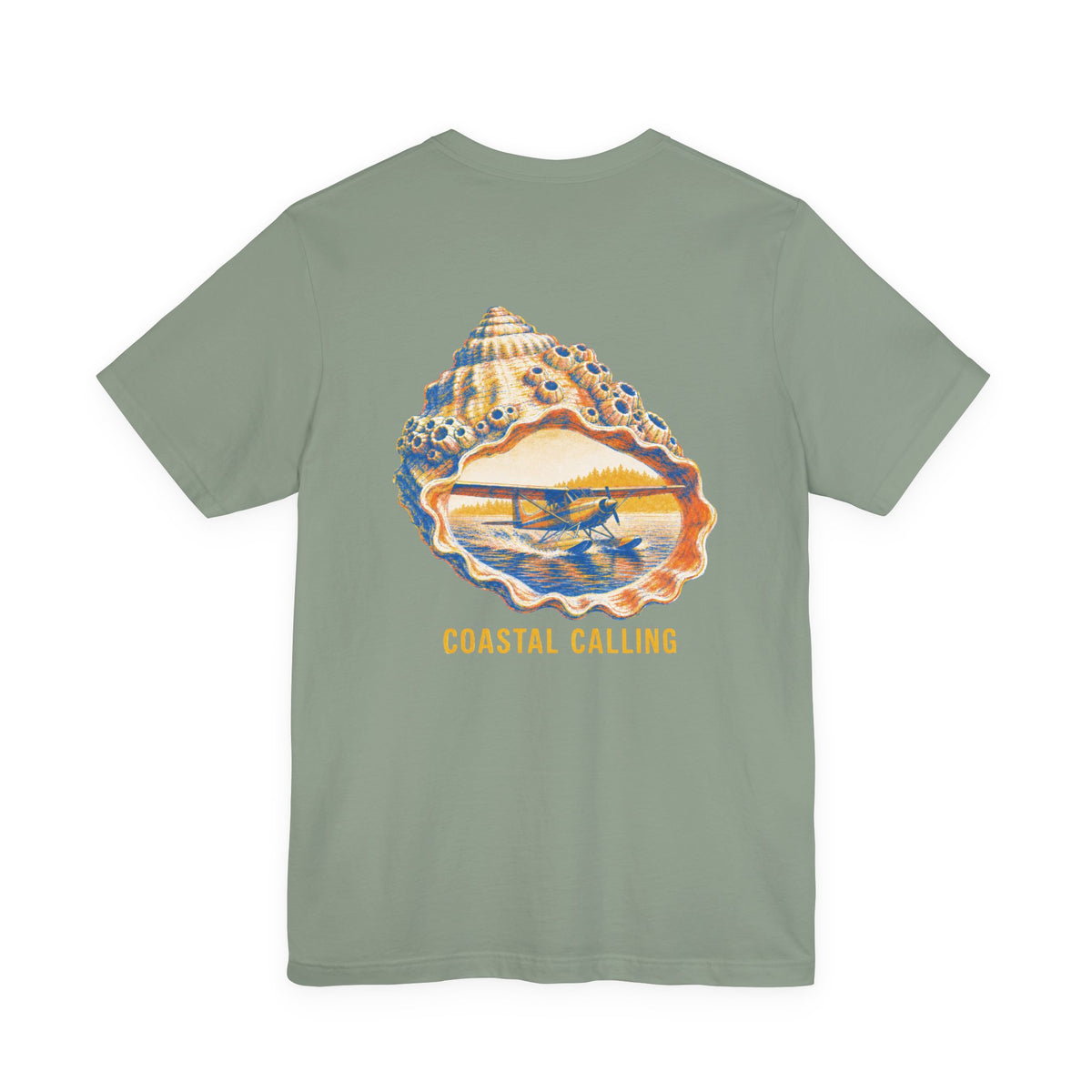 Coastal Calling - Women's Flux Tee, graphic tee, sage, back