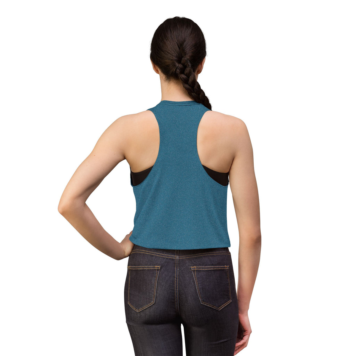 W&W Splatter - Women's Jackal Cropped Tank, graphic tank top, cropped, heather deep teal, back, mockup