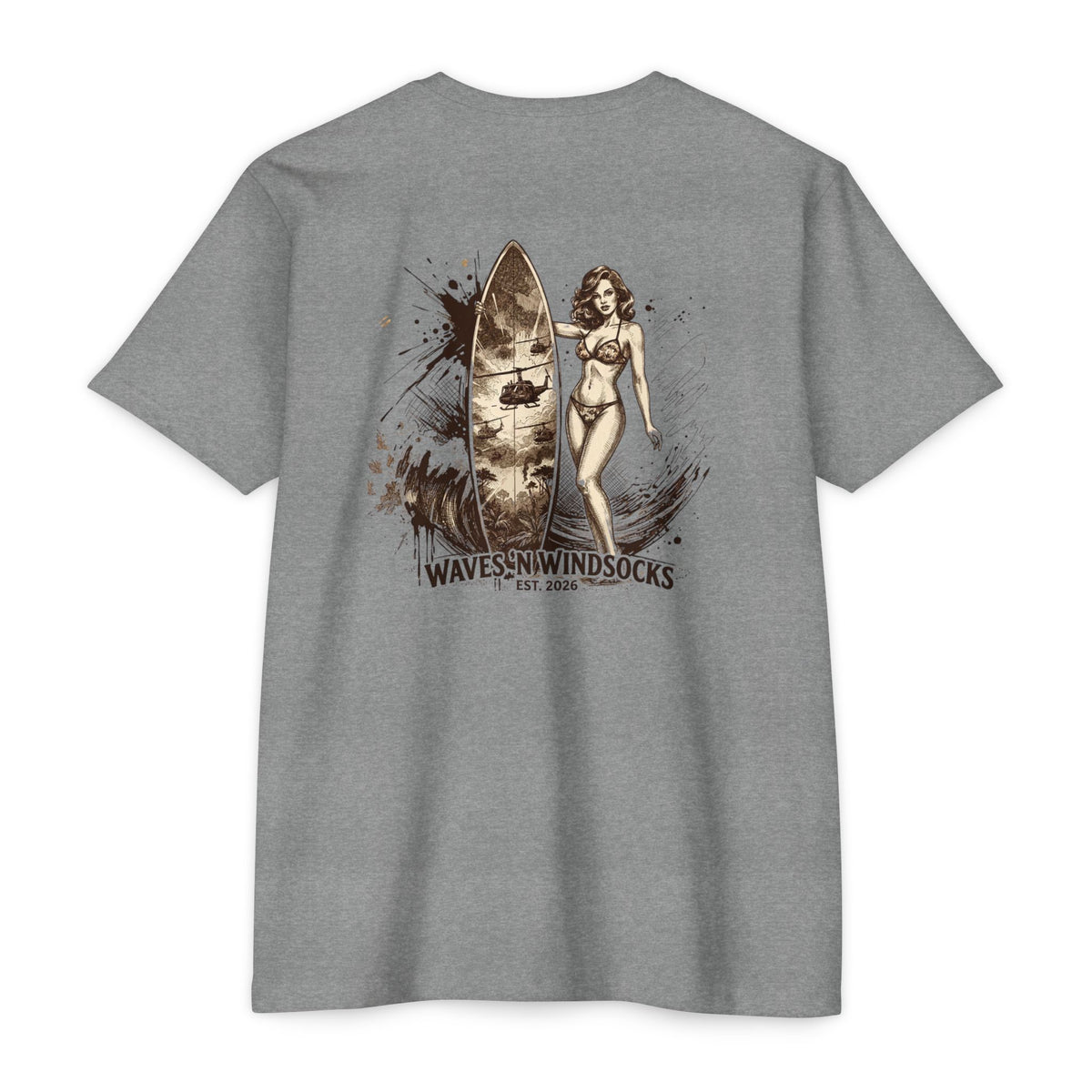 Surfer Pin-up - Men's Breach Tee, graphic tee, dark heather grey, back