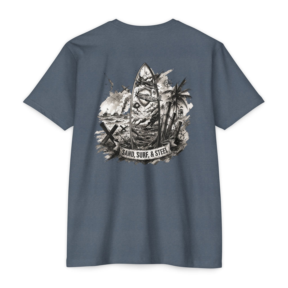 Sand, Surf, Steel - Men's Breach Tee, graphic tee, indigo, back