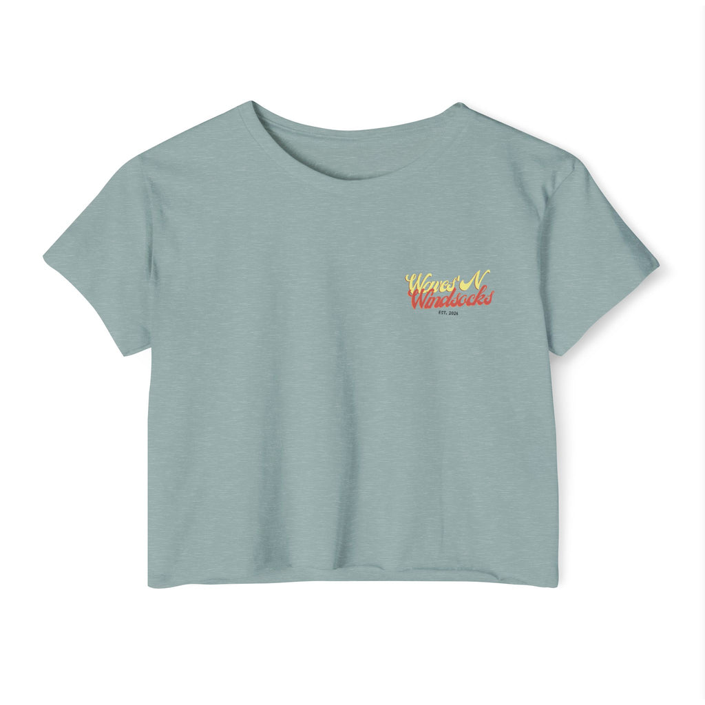 Coastal Flowers-Women's Wisp Ultra-Lightweight Crop Top, cropped, graphic tee, stonewash green, front