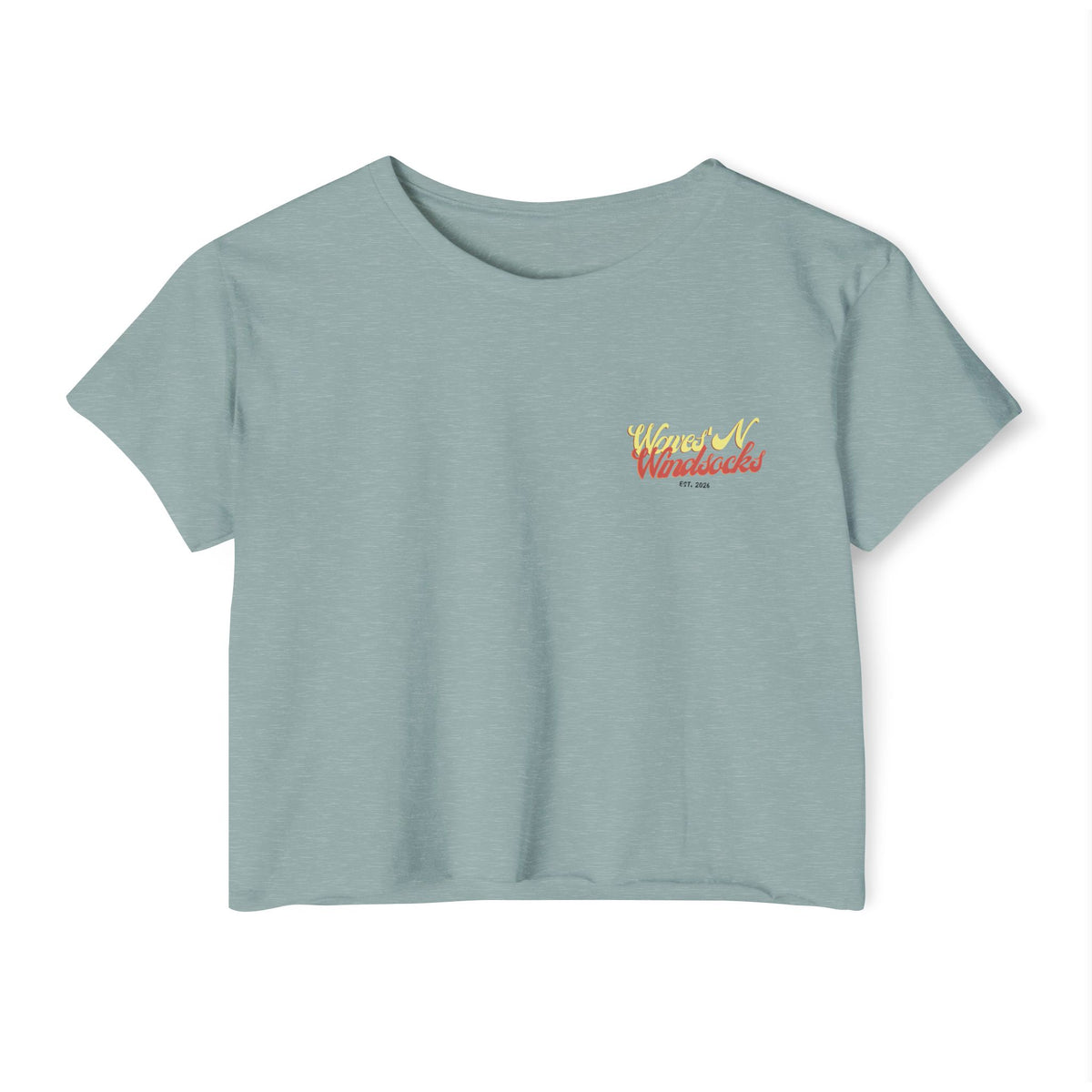 Coastal Flowers-Women's Wisp Ultra-Lightweight Crop Top, cropped, graphic tee, stonewash green, front