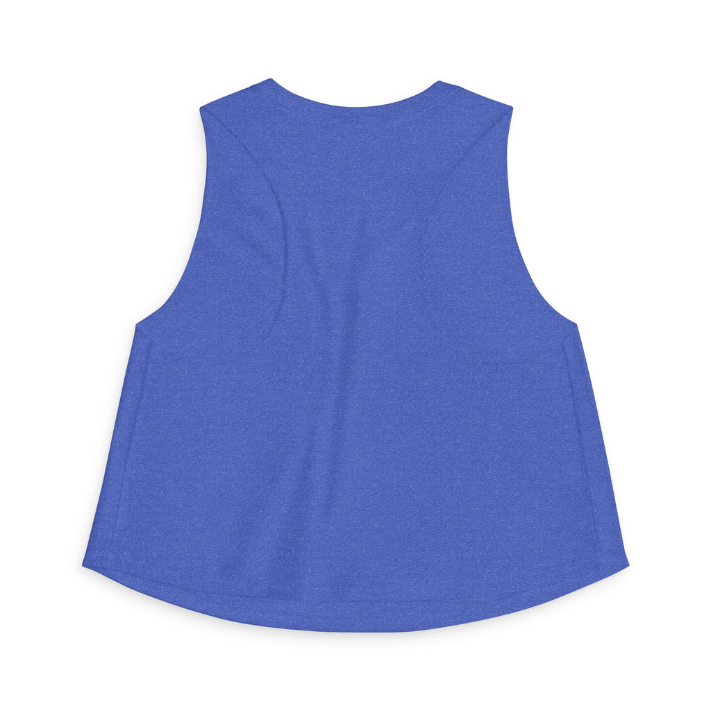 W&W Splatter - Women's Jackal Cropped Tank, graphic tank top, cropped, heather true royal, back