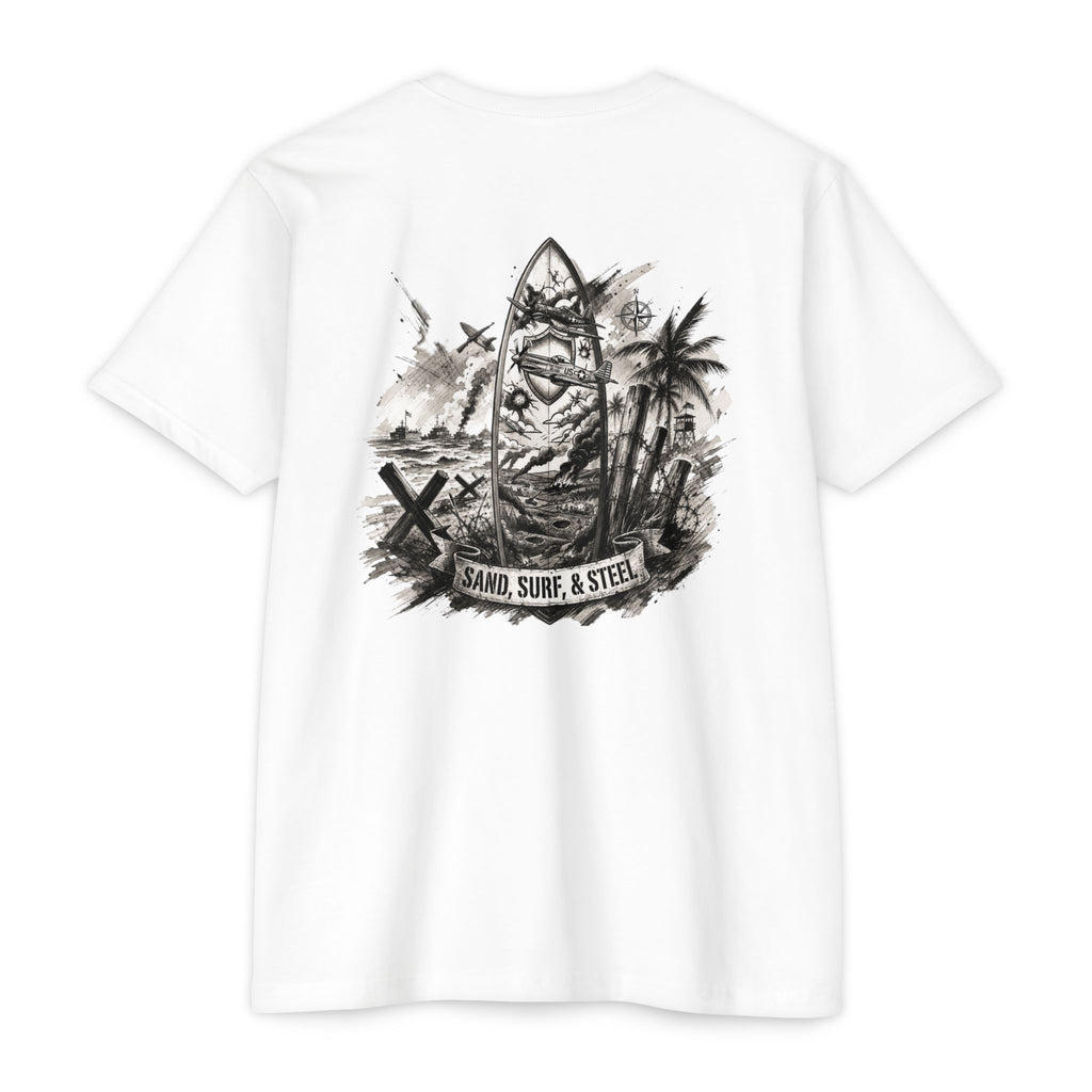 Sand, Surf, Steel - Men's Breach Tee, graphic tee, white, back