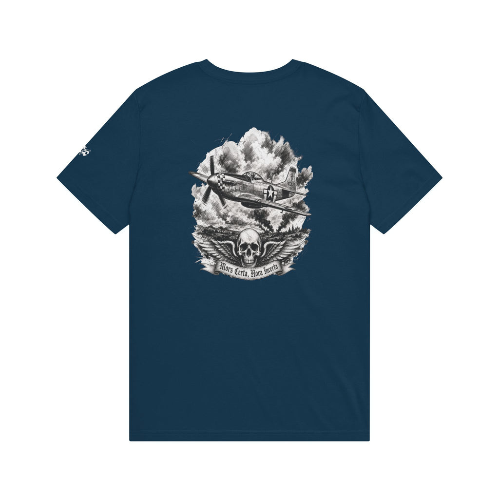 Mors Certa, Hora Incerta - Men's Aegis Tee, graphic tee, french navy, back