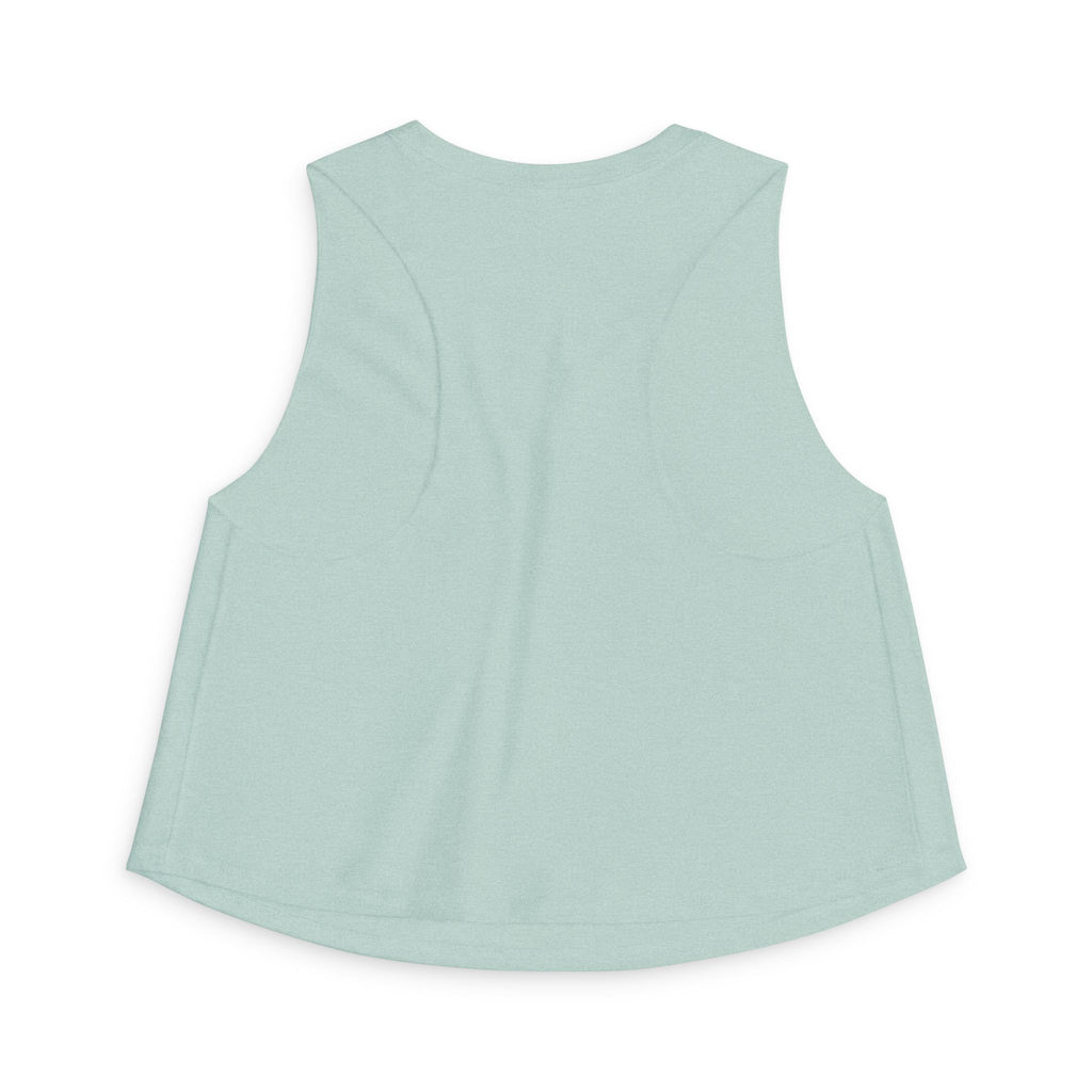 W&W Splatter - Women's Jackal Cropped Tank, graphic tank top, cropped, heather dusty blue, back