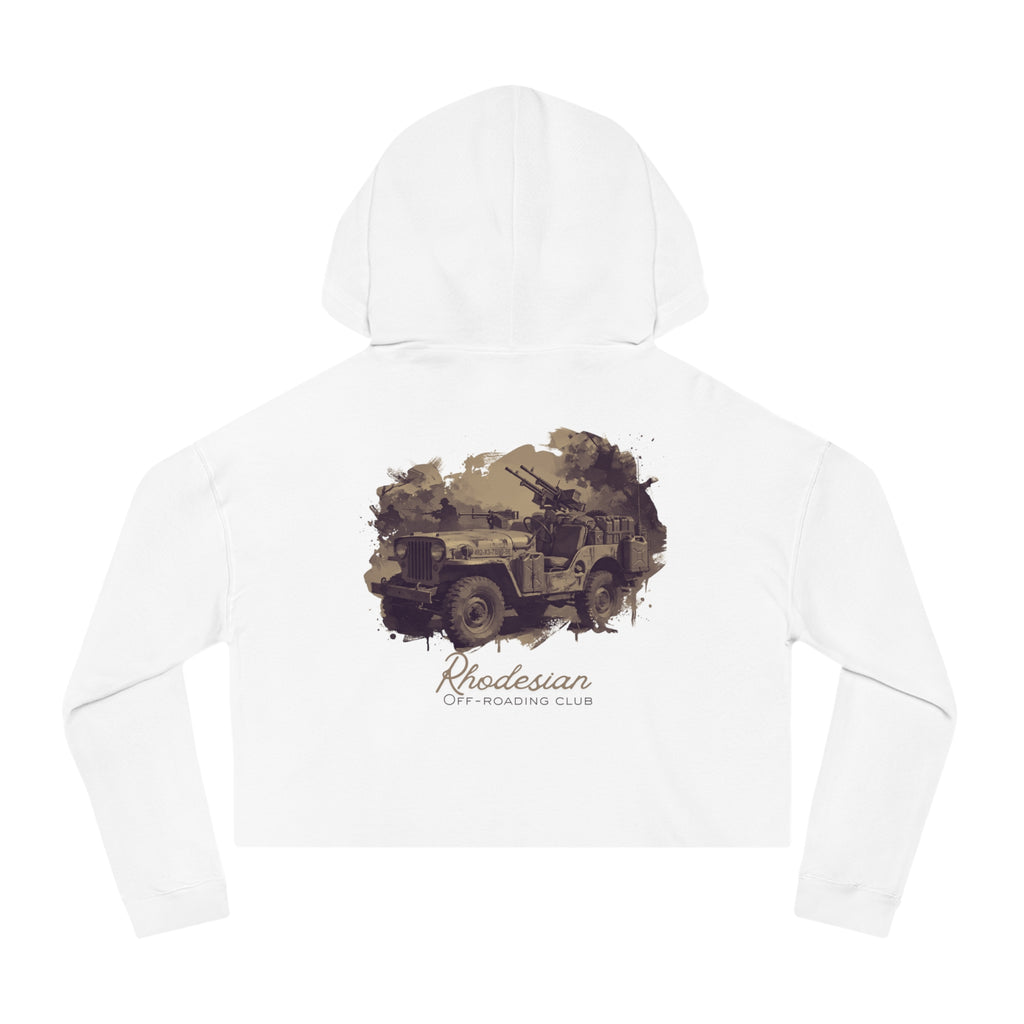 Rhodesian Off-roading Club - Women’s Bogey Cropped Hoodie, graphic tee, cropped, white, back