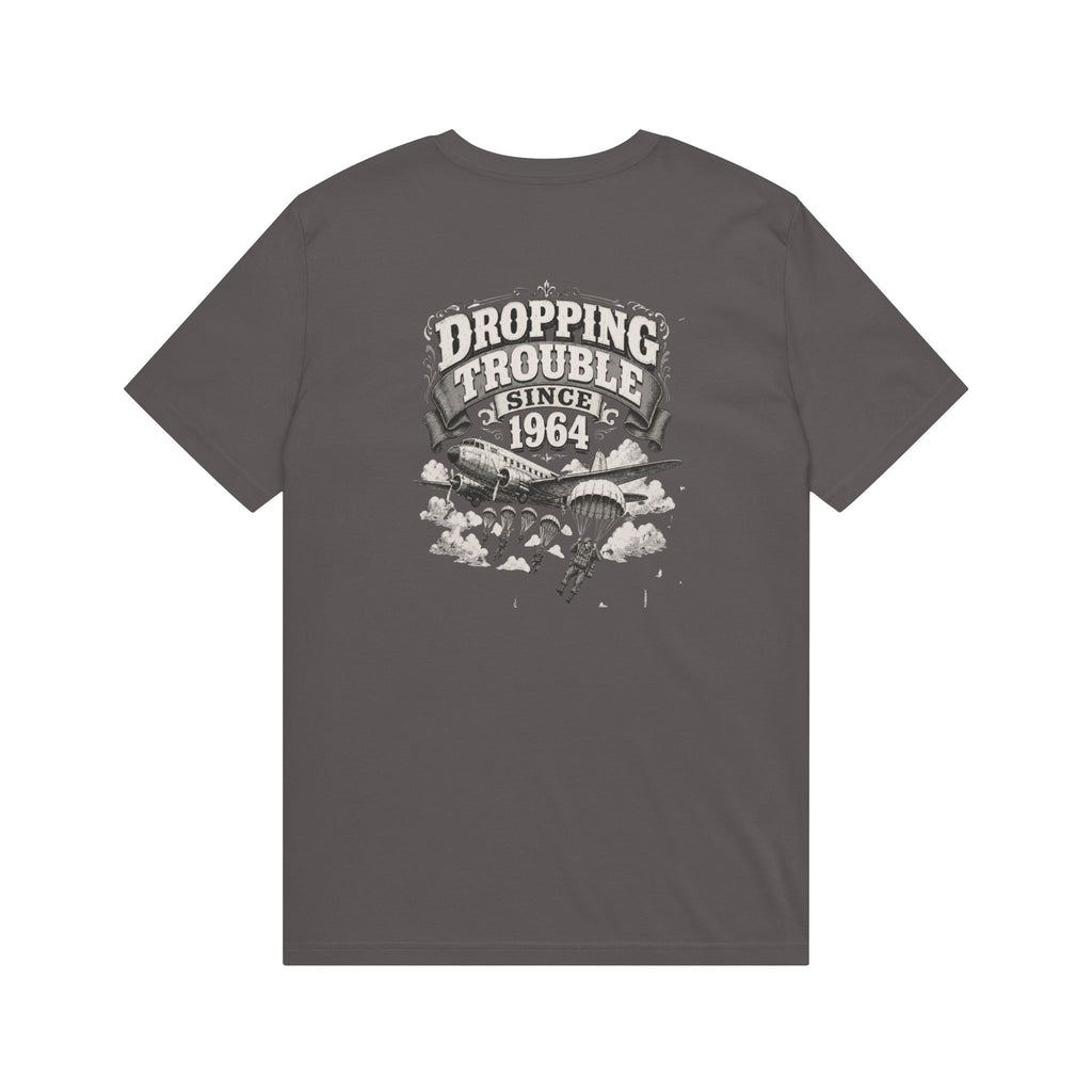 Dropping Trouble Since 1964 - Men's Aegis Tee, graphic tee, anthracite, back