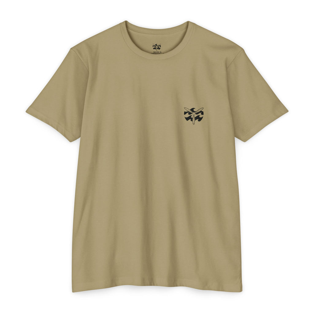 Motorcycle Beachin' - Men's Breach Tee, graphic tee, light olive, front