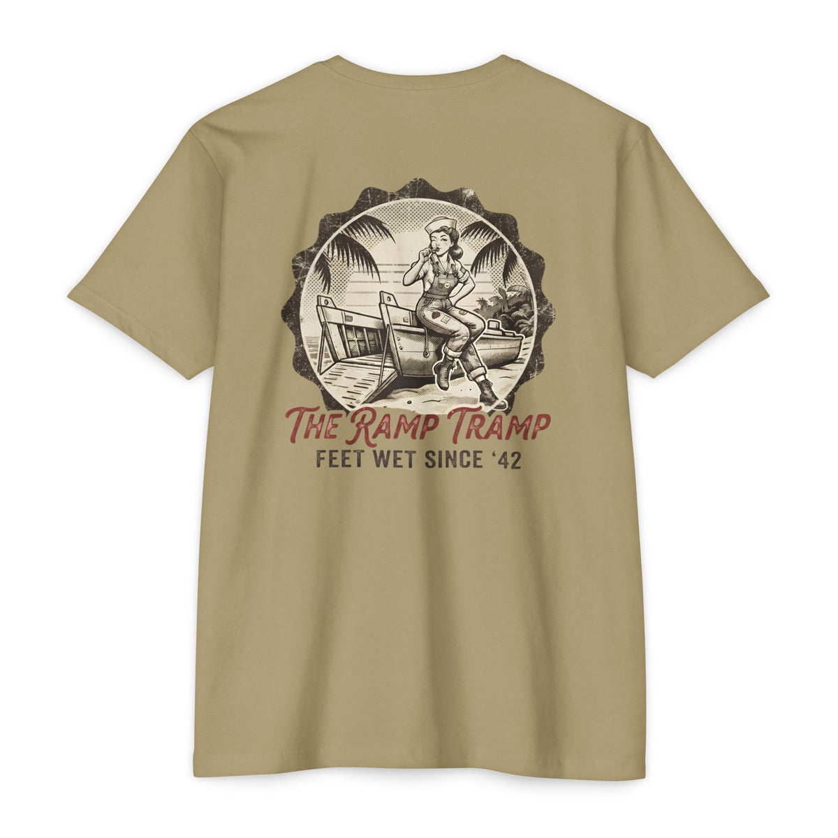 The Ramp Tramp - Men's Breach Tee, graphic tee, light olive, back