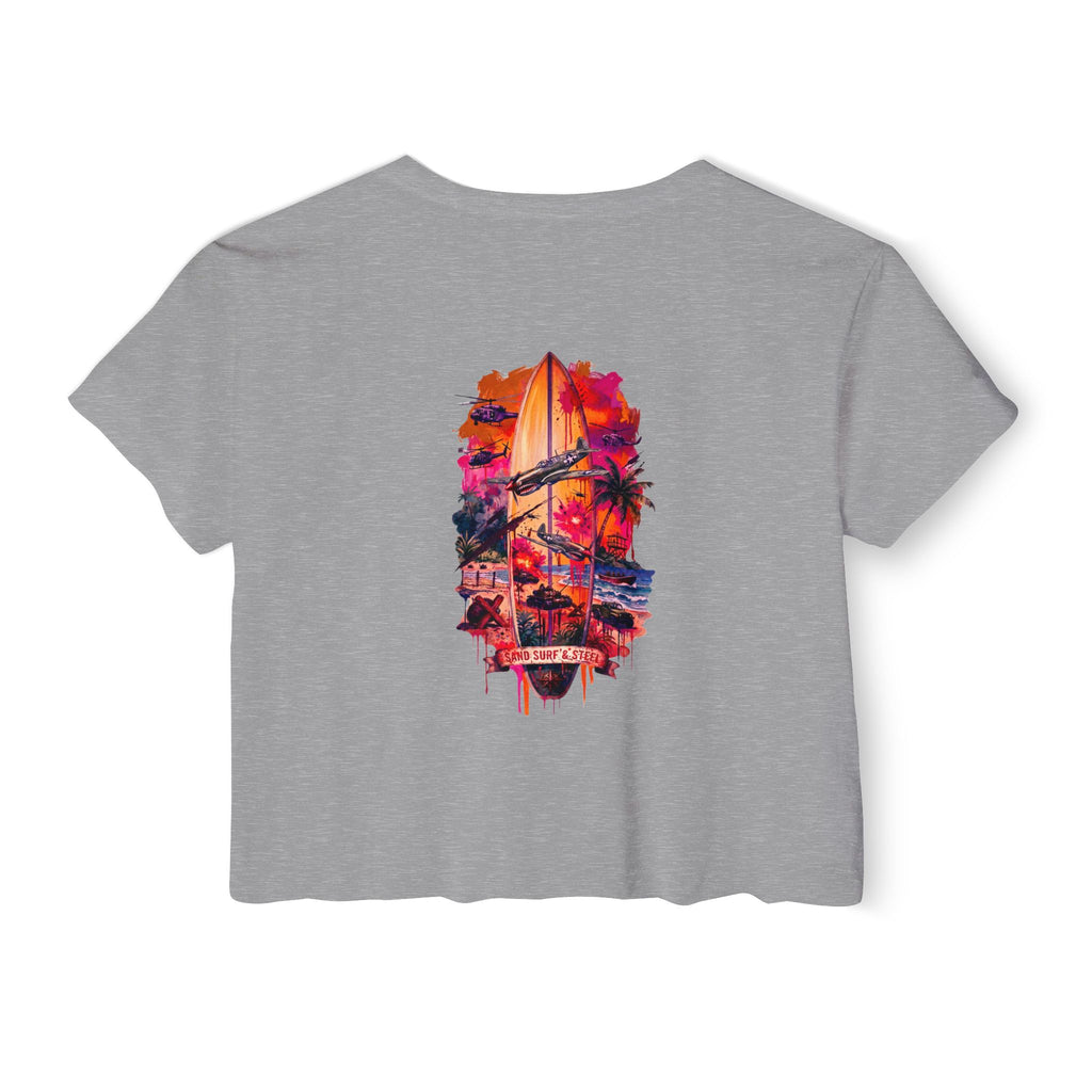 Beachbound Aviator - Women's Wisp Ultra-Lightweight Crop Top, graphic tee, cropped, heather grey, back