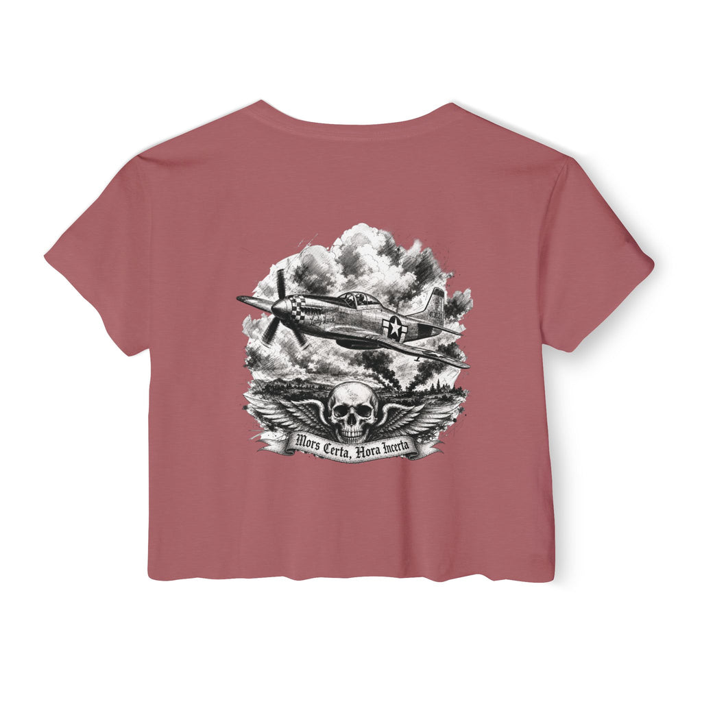 Mors Certa, Hora Incerta - Women's Wisp Ultra-Lightweight Crop Top, graphic tee, cropped, smoked paprika, back